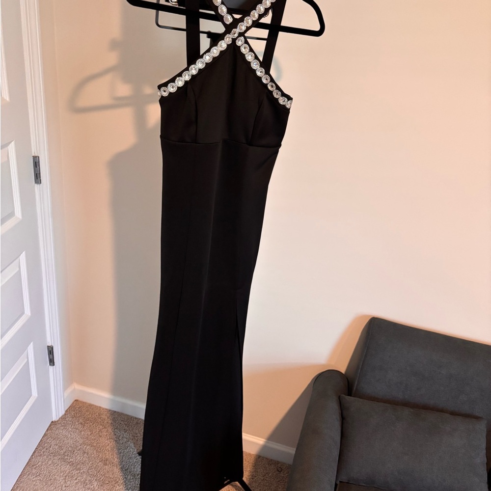 Elegant Black Jumpsuit with Pearl Detailing